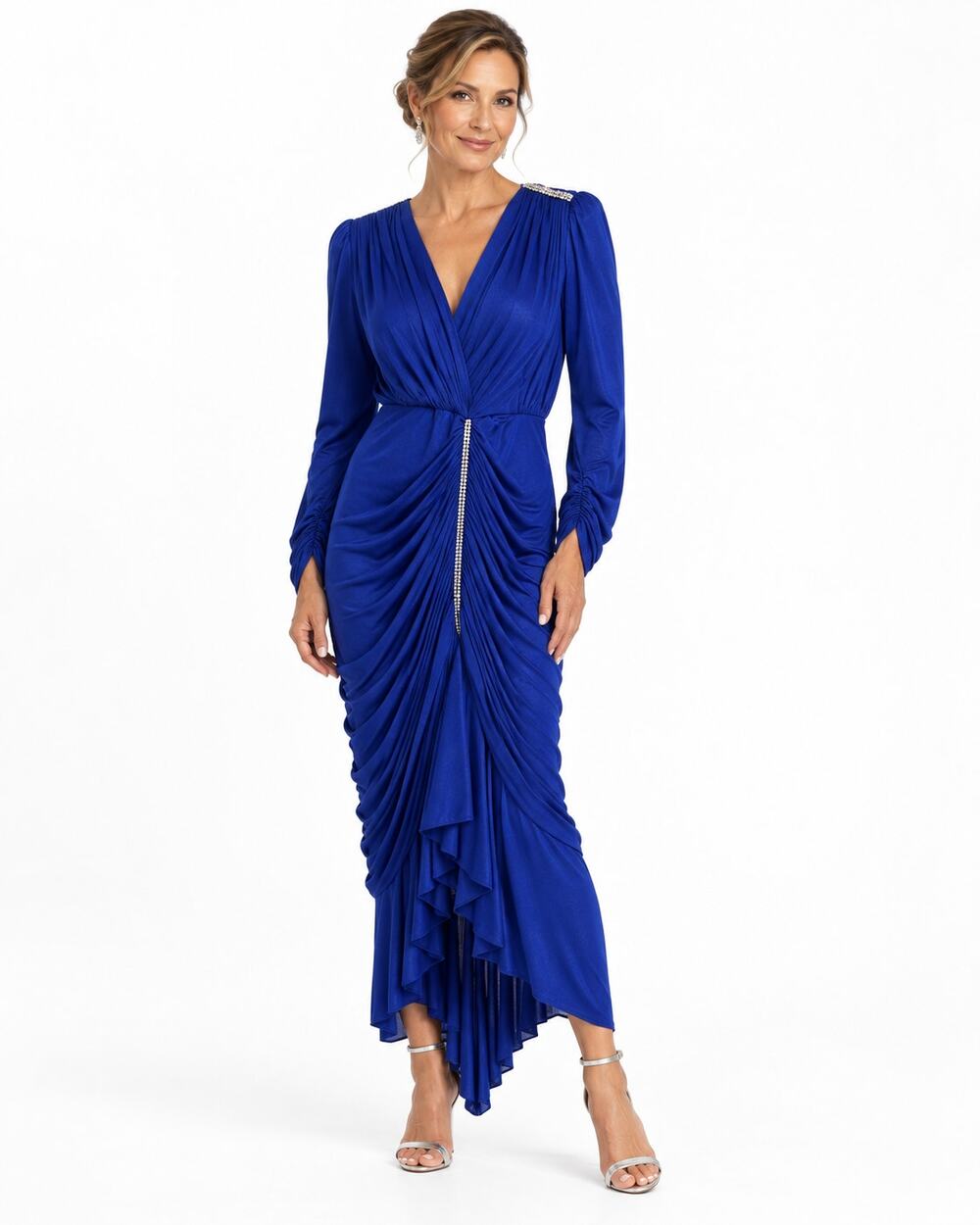 Vintage Susan Roselli for Vijack Blue Ruched Rhinestone Gown 11/12